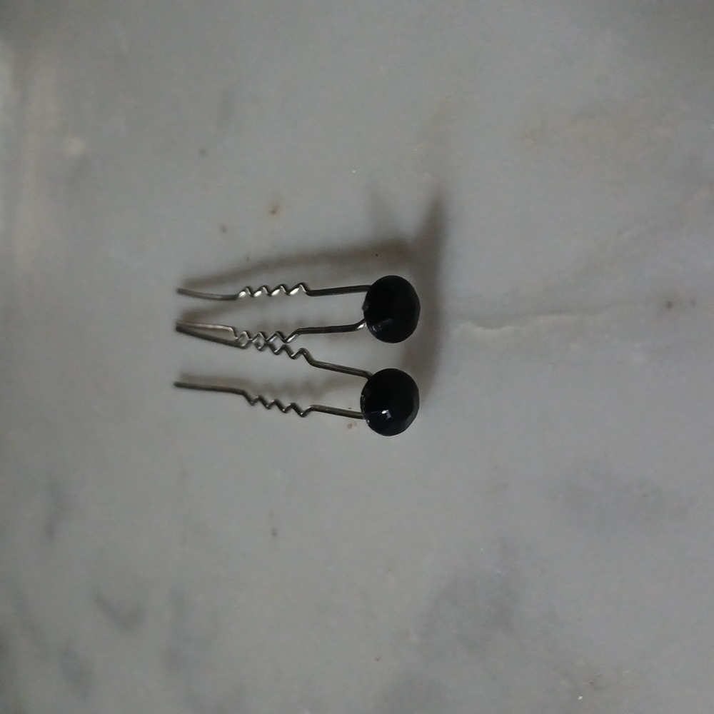 Extra long Crystal Hair Pins set of 2 black crystal silver tone formal hair pins